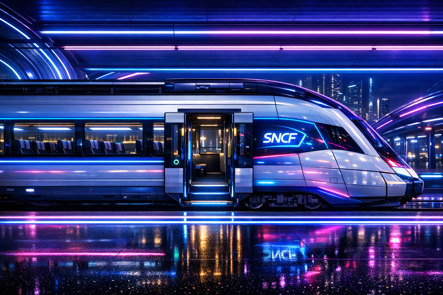 Train futuriste de nuit